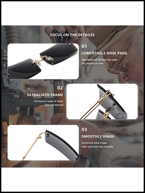 Retro Rimless Rectangle Sunglasses with UV400 Protection Metal Frame